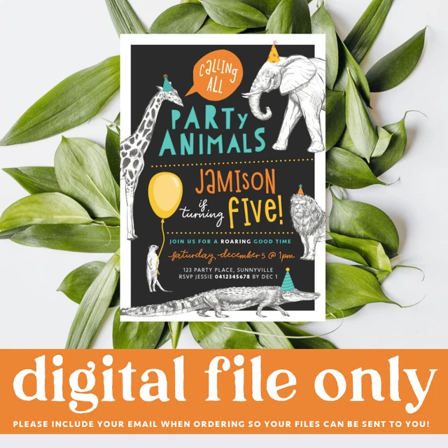 PRINTABLE BIRTHDAY INVITATION Party Animals Jungle Safari Zoo Digital printable-birthday-invitation-party-animals-jungle-safari-zoo-digital