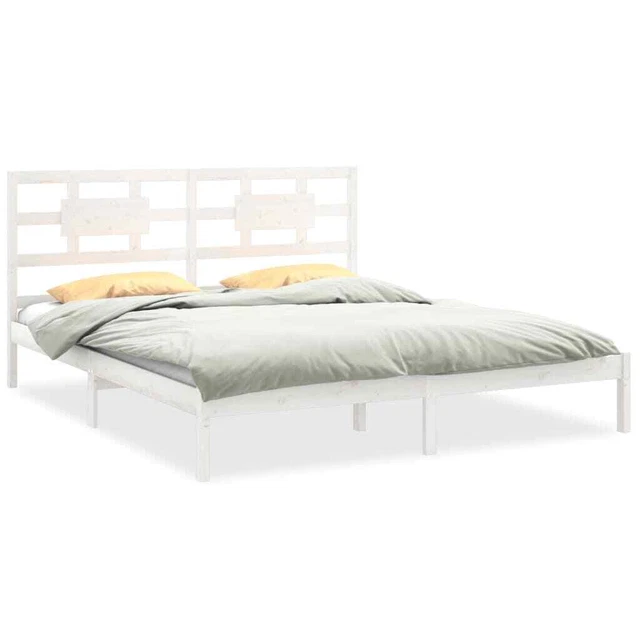 WHITE SOLID PINEWOOD Bed Frame 200x200 cm Sturdy & Timeless Design £