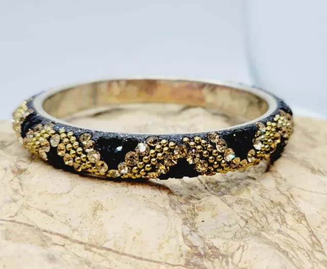 WEDDING PROM PARTY Stage Jewelry Black Gold Amber Crystal Bangle Bracelet LUXURY