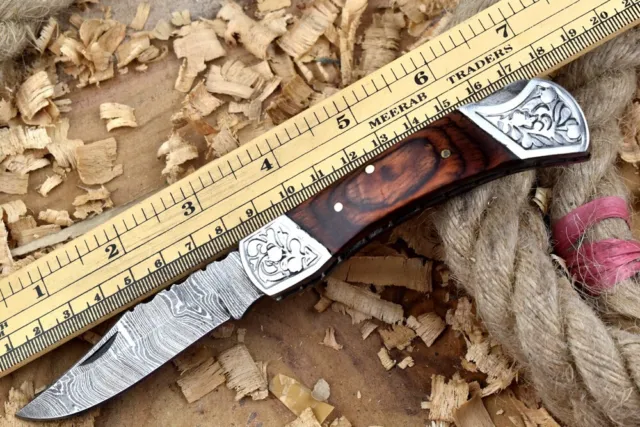 Custom Handmade Forged Damascus Steel Camping  Pocket Hunting Knife Fk 12