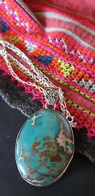 Old Landscape Turquoise Necklace on Silver Chain …beautiful accent piece