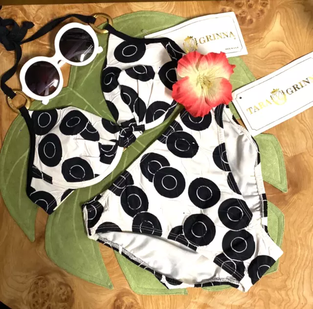 Nwt-Designer Tara Grinna White/Black Polka Dot 2 Pc Bikini Swimsuit-Sz 12-38 B/C