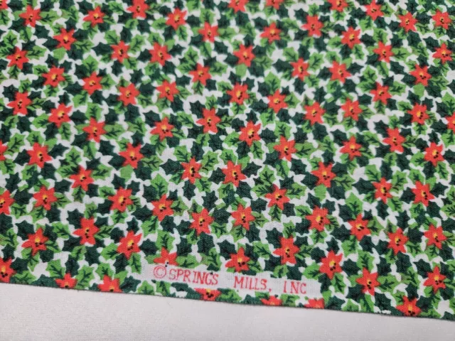 Vintage Spring Mills cotton Christmas fabric tiny poinsettias 2 Yds X 45" Wyd