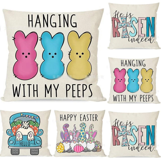 Easter Family Cushion Cover Rabbit Pillow Case Sofa Throw Home Room Decoration