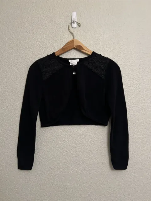 Bonnie Jean Girls Sz 10-12 L Bolero Shrug Sweater Jacket Black Embellished Crop