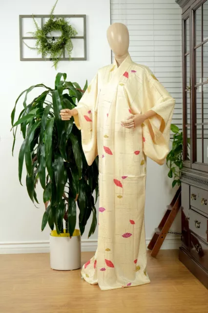 Dear Vanilla Japanese Silk Kimono Women's Robe Gown Authentic Japan Vintage Mint