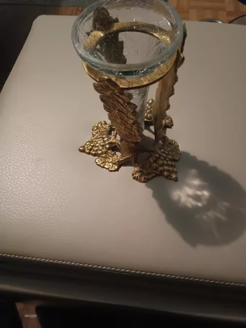 Vintage Brass Vase Paperweight Sphere Bowl Holder Grapes Art Nouveau Gift