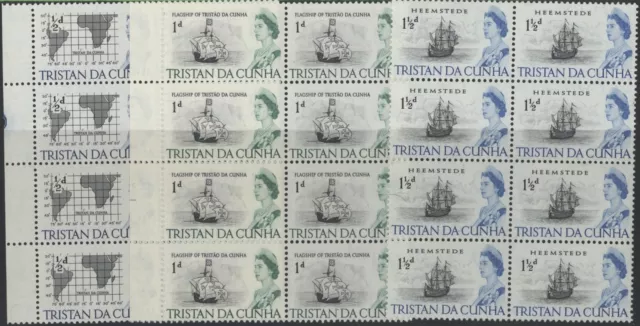 Tristan da Cunha 1965 Ships set - 3 values (½, 1, 1½d), blocks of 8, mint MNH