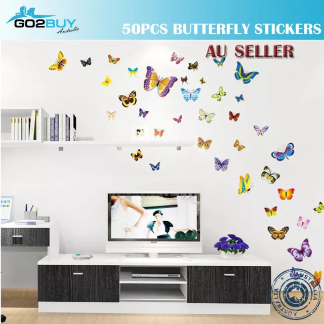 Wall Stickers Removable DIY 50pcs Butterfly Kids Mural Room Decal Romantic