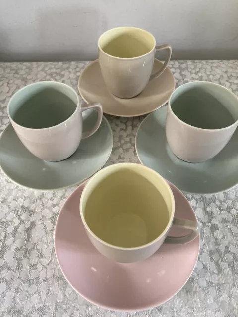 Branksome China Pottery two tone cups and saucers X 4 mix & match,  pastel,