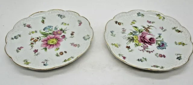 2 Antique CARLSBAD CSM AUSTRIA Hand Painted 6.75" Floral Saucers Plates