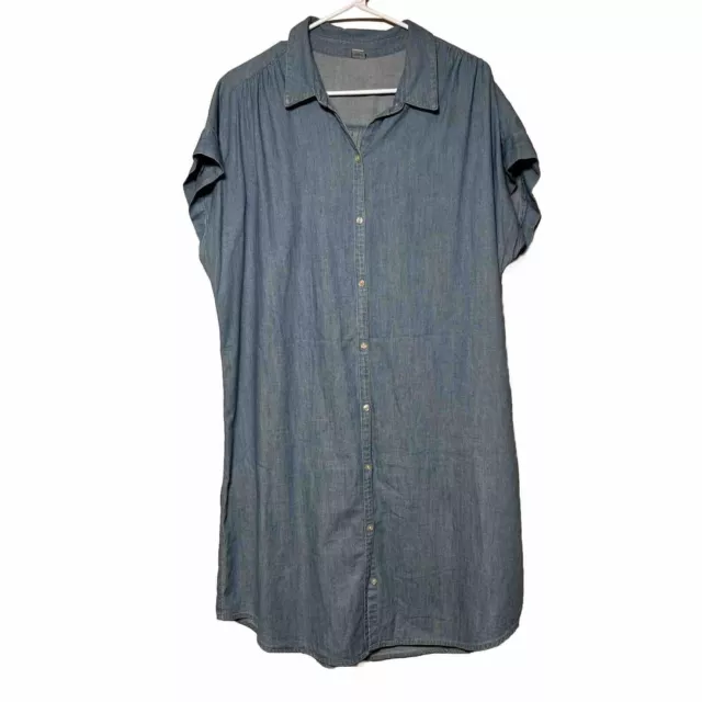 OLD NAVY Women's Chambray T-shirt dress Collared Button Up Cap Sleeve Size XL