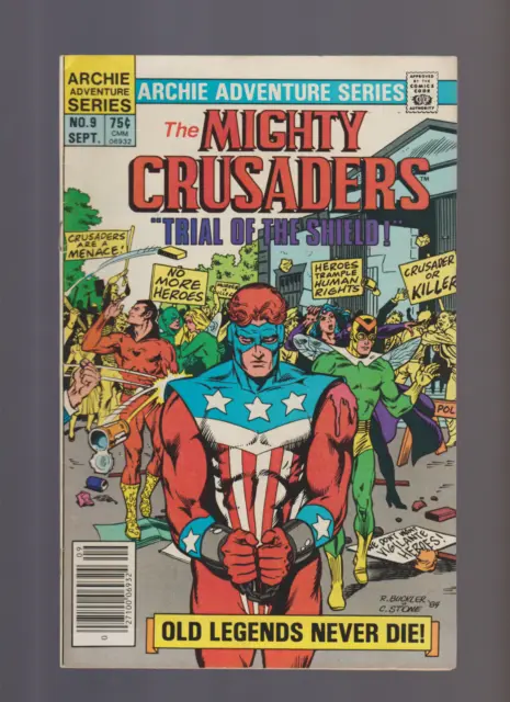 Mighty Crusaders (RED CIRCLE /ARCHIE) #9 (1984) CLASSIC PROTEST COVER NEWSSTAND