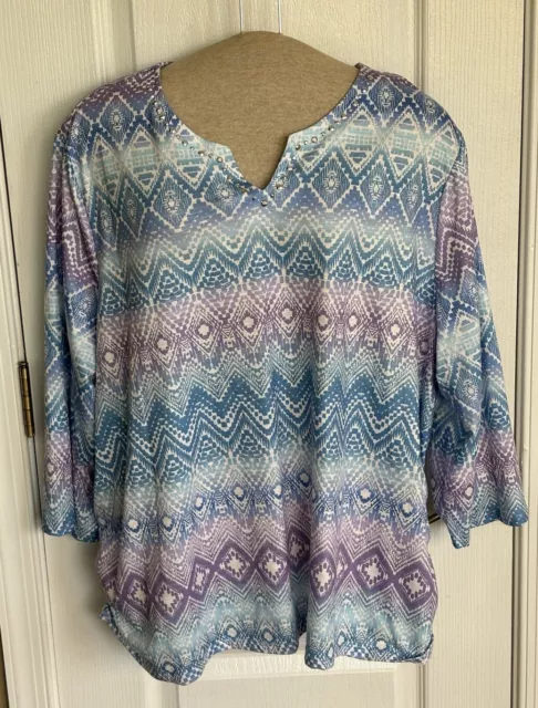 ALFRED DUNNER STRETCH Top Size 3X Pastel Blue Purple Allover Pattern ...