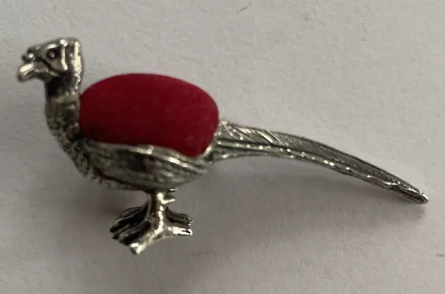 STERLING SILVER PHEASANT PIN CUSHION' Hallmarked Approx 5cm