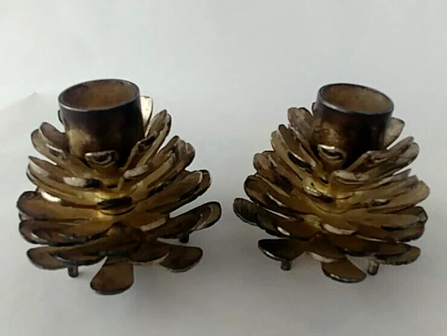 Silver Plate Pine Cone Candle Stick Holders Lot of Two