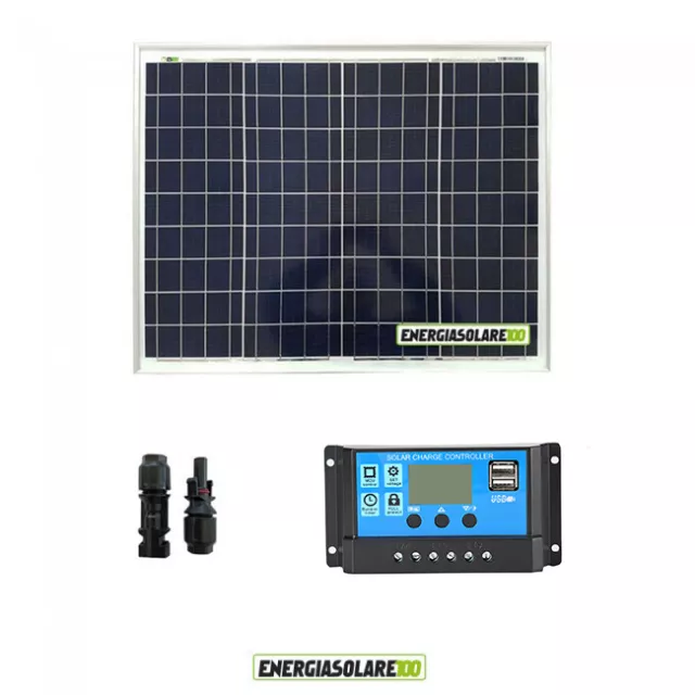 Kit placa solar 50W 12V poly Regulador de carga PWM 10A caravana islado