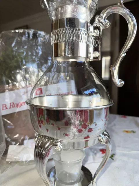 Vintage FB Rogers Silver Plated and Glass Coffee Tea Carafe Pot with Warmer  2