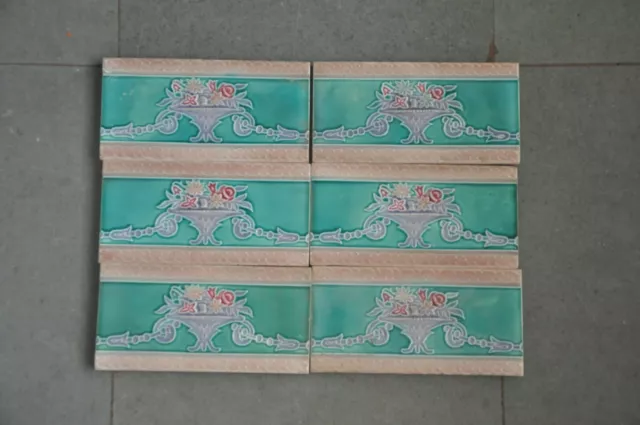 6Pc Vintage Majolica Flower Basket Art Nouveau Architecture Tiles,Japan