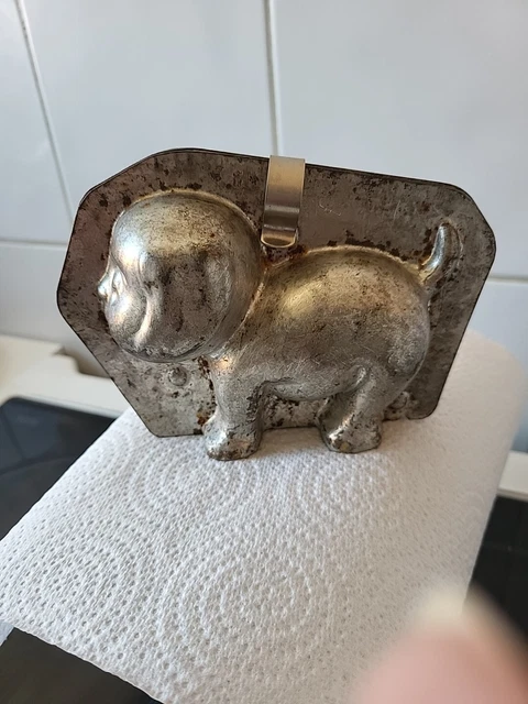 Ancien Moule à Chocolat Métal Chien Et Chat - Thème Pâques, Chocolatier, France