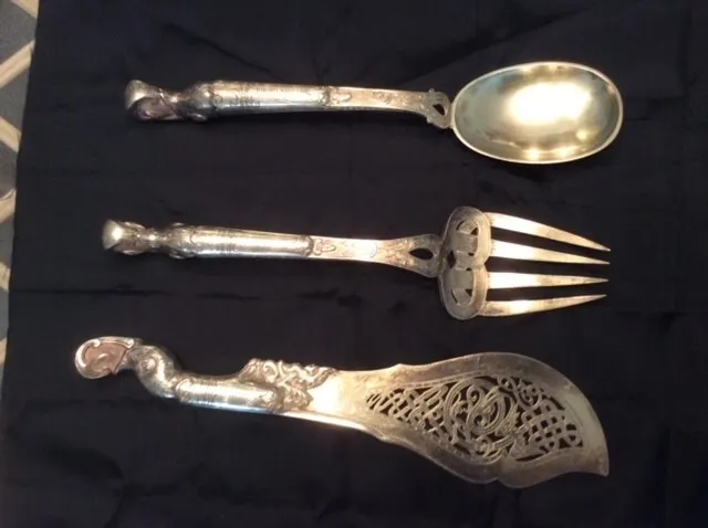 DANISH Sterling Silver Fish Set, fork, spoon and fishknife, Anton Michelsen