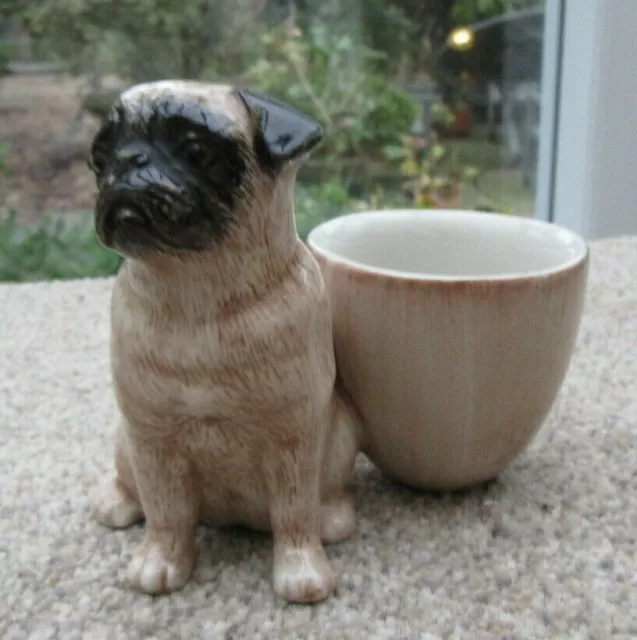 Quail Pug Dog Egg Cup Ceramic Fawn