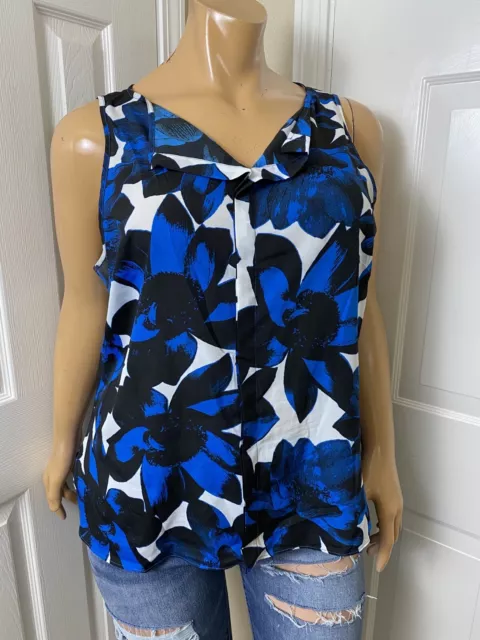 Worthington Womens Blouse Size 2X Blue Black Floral Sleeveless Top