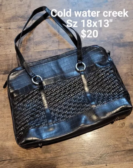 Coldwater Creek Womens Faux Leather Handbag Black Zipper Closure  Size 18x13"
