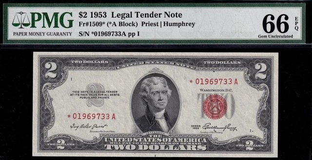 1953 $2 Two Dollar Legal Tender Star Note Fr# 1509* PMG 66 EPQ