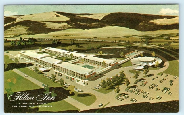 SAN FRANCISCO International Airport, CA ~ HILTON INN Aerial View c1950s Postcard