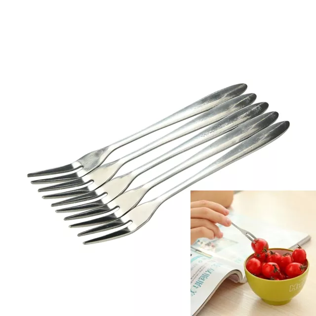5X Tenedor de frutas de acero inoxidable Tenedor de postre de dos dientes Suministros de cocina para el hogar Z8
