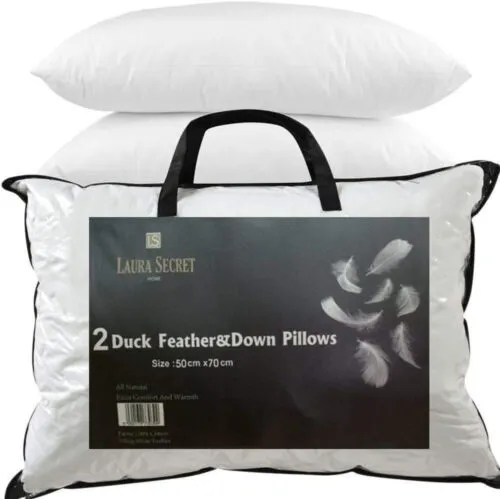 100% Duck Feather Pillows Luxury Hotel Quality Soft Cotton Cover Pack of 2