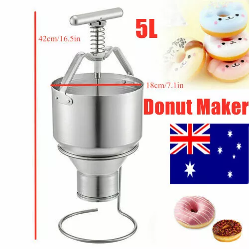 Manual Aluminum Donut Depositor Dropper Plunger Dough Batter Dispenser Hopper 5L