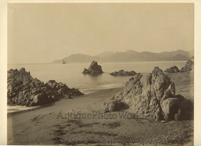 Cannes France sea line beach antique albumen photo