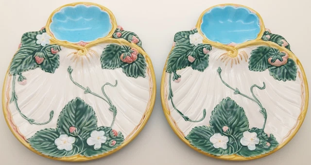 2 Vintage Reproductions of Antique Minton Majolica Strawberry Plates
