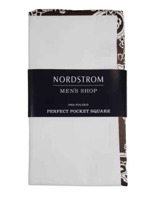 Nordstrom Men's Shop Perfect Pocket Square Pre-Folded Brown Paisley Trim Cotton