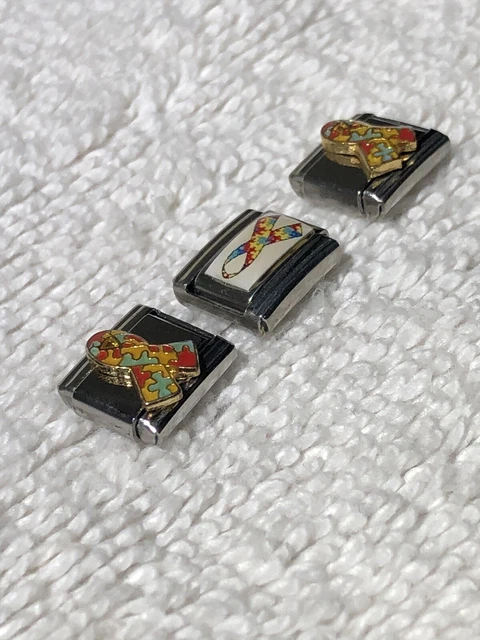 Autism Awareness Ribbon Stainless Metal Italian Bracelet Link 9mm Puzzle Charms