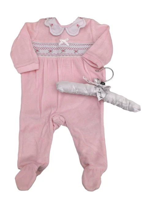 Nuovo con Etichetta Baby Ragazze Rosa Velluto Fumè Rose Tutina Vestiti 0-9 Mesi