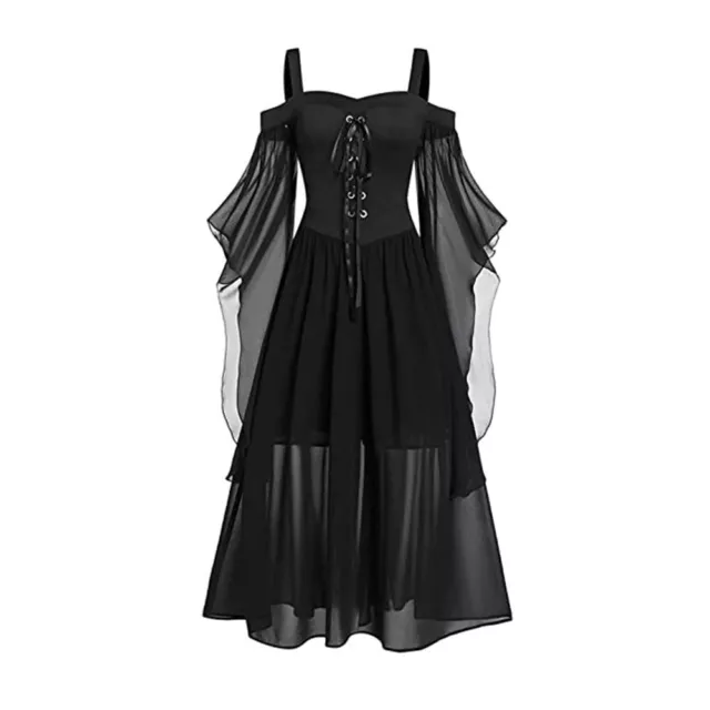 Women Gothic Suspenders Dress  Lace Up Ruffle Dress Medieval Cocktail Dress