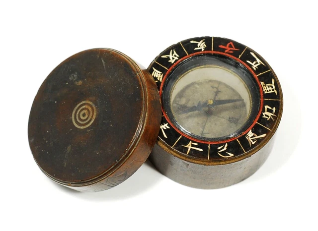 Japanese Radium Compass ANTIQUE JAPANESE COMPASS 1900's Meiji Period Wood Kanji Dial φ 8.6 cm £ ...