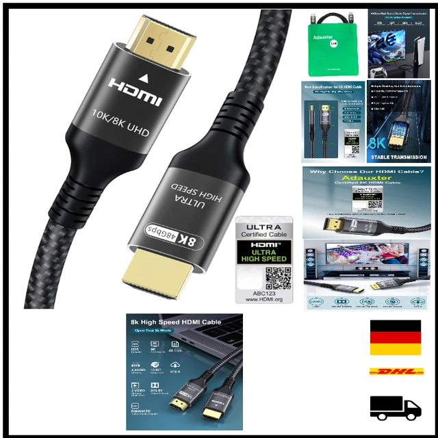 Dune HD HDMI 2.1a Kabel – 48 Gbps, 8K/60Hz, 4K/120Hz, EARC, Für Gaming & Hi-Fi, 1,5 M, Zertifiziert