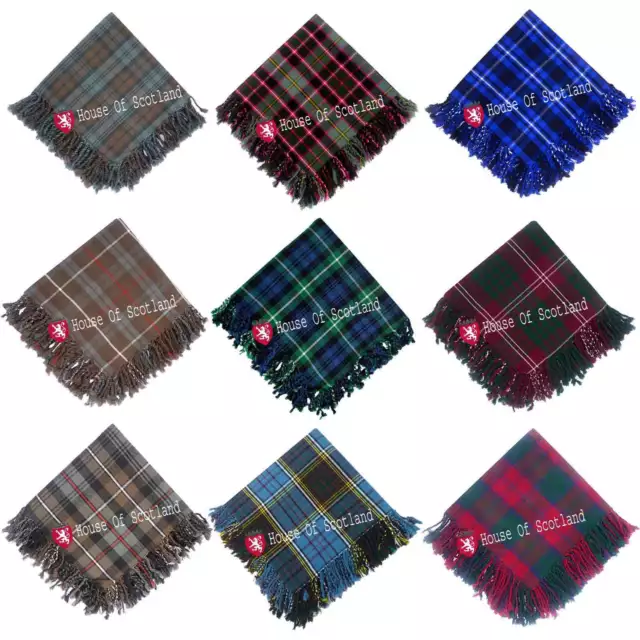 Scozzesi Highland Kilt Fly Plaid 48""x 48"" vari tartan purled frange acrilico