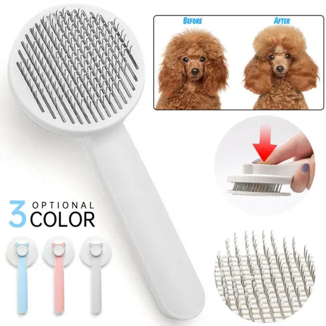 Pet Dog Cat Brush Grooming Slicker SelfCleaning Slicker Brush Hair Massage Comb.