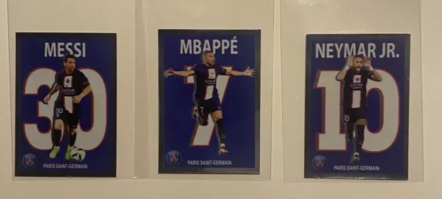 3 PANINI FOOT 2023 #238 MBAAPPE #239 MESSI #240 NEYMAR PARIS SG PSG base stickers