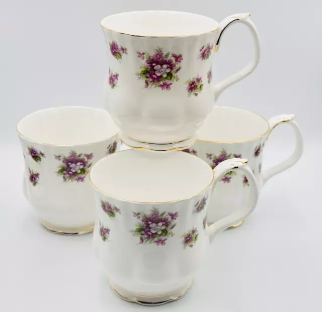 Vintage Royal Albert "Sweet Violets" Bone China Coffee Mug Set of FOUR