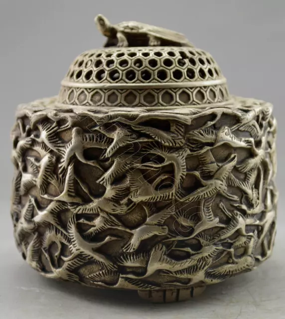 collectable Vintage Old Handwork Tibet Silver Thousands Crane Incense Burners