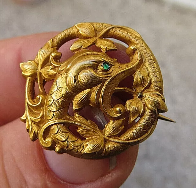 Broche ancienne ART NOUVEAU, En Plaqué Or FIX pin VINTAGE BROOCH