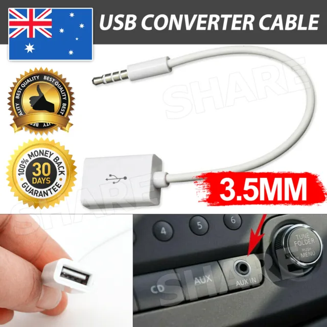 Male Cable Plug AUX Jack 3.5mm Audio to USB 2.0 Female Converter Cord Play MP3