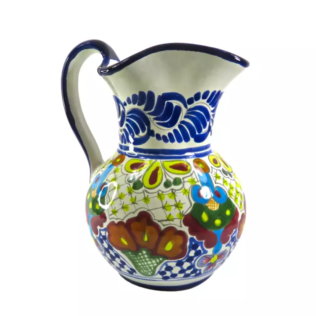 Hand Painted TALAVERA Mexico Folk Art Pottery 10" Lead Free Pitcher SIGNED