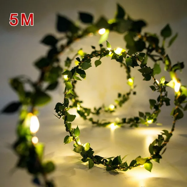 5M 50LED Fake Green Leaf  String Fairy Lights Christmas Tree Wedding Party Decor